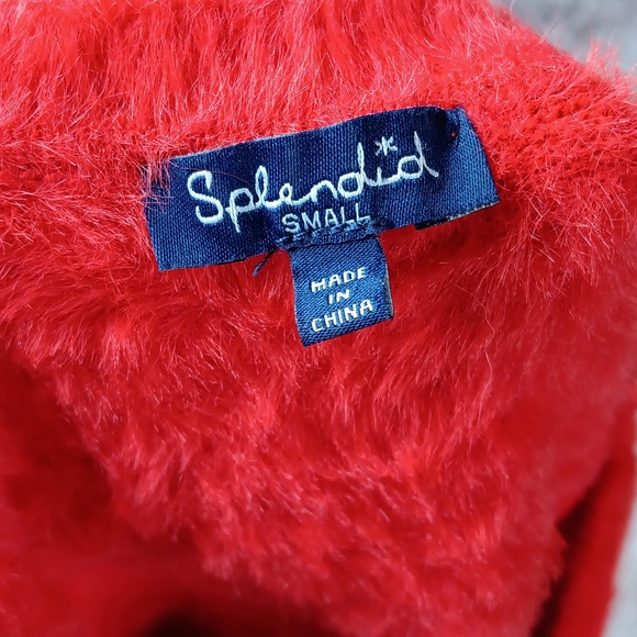 Splendid Red Fuzzy V Neck Sweater Top Womens Size Small - Picture 7 of 11